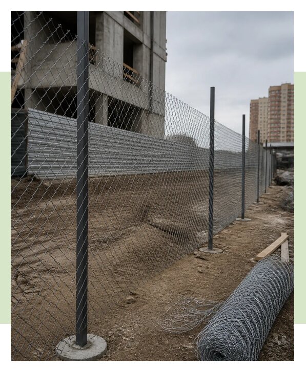 Монтаж временного забора из рабицы под ключ в Сегеже