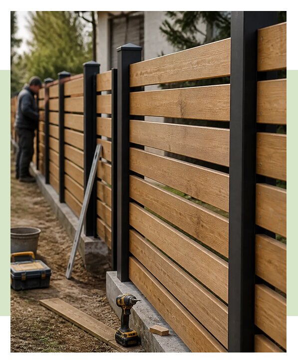Монтаж горизонтального деревянного забора из дерева в Сегеже